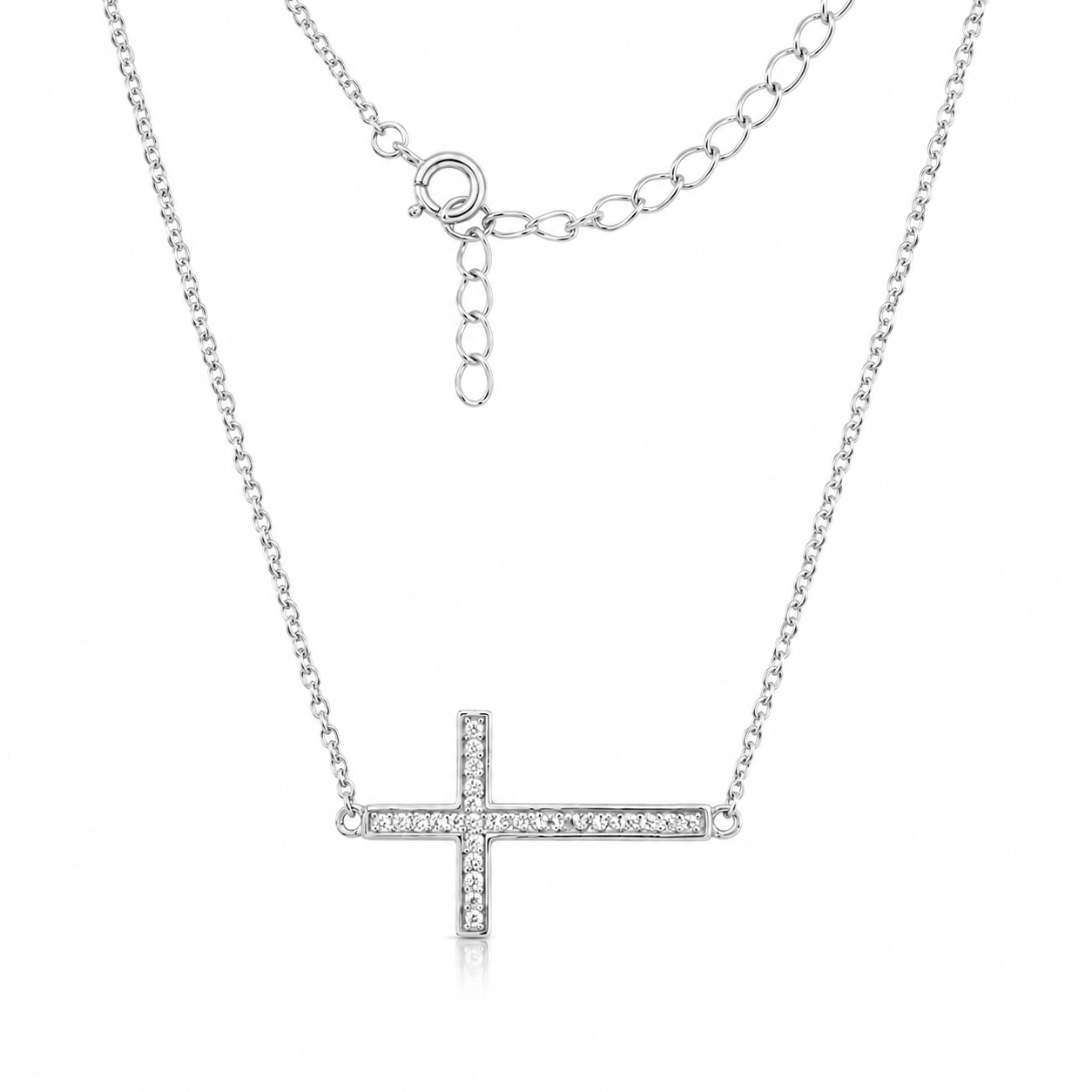 925 CZ PAVE CROSS ON ANCHOR CHAIN – 14.6+1.2 2.44g