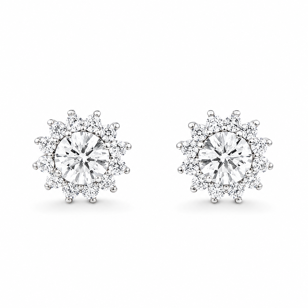 925 1ct D RBC MOISSANITE HALO STUDS – 9MM – 2g