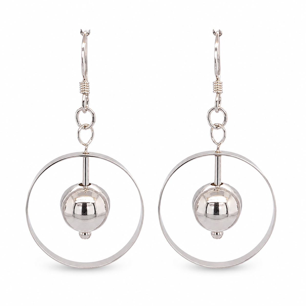 925 BALL IN CIRCLE DROP EARRINGS – 45X23 – 5.2g