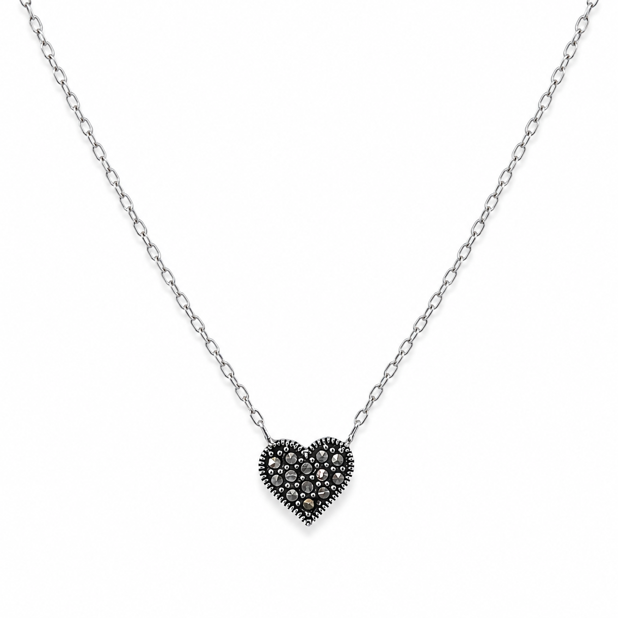925 MARCASITE HEART ON ANCHOR CHAIN – 8X6+1.3 2.4
