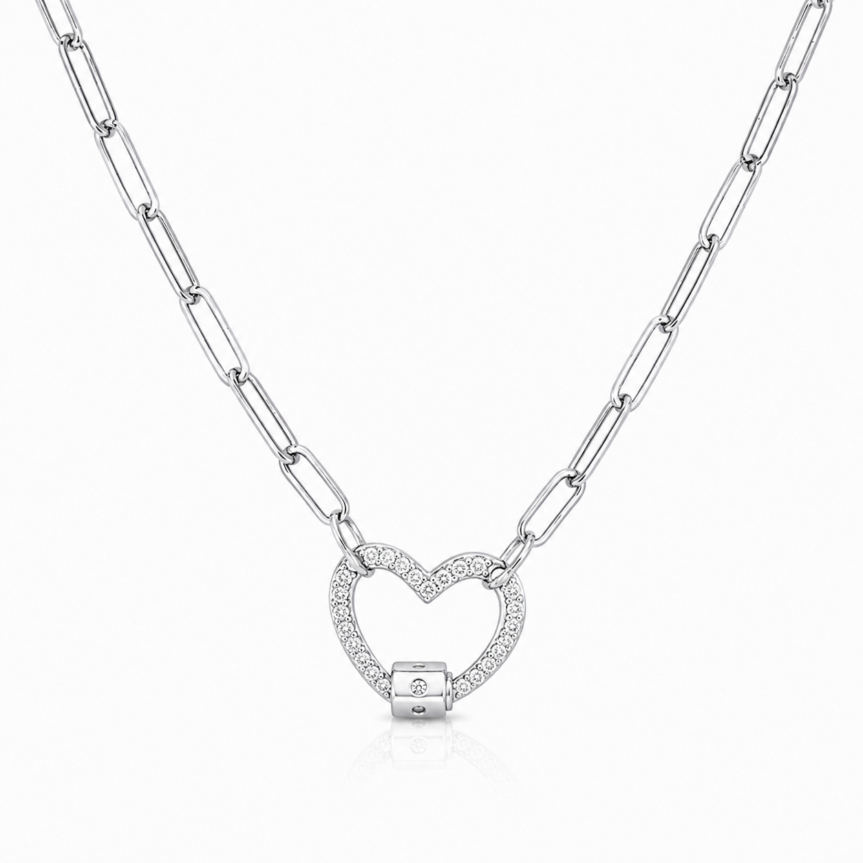 925 CZ OUTLINE HEART ON PAPERCLIP CHAIN – 9.9g