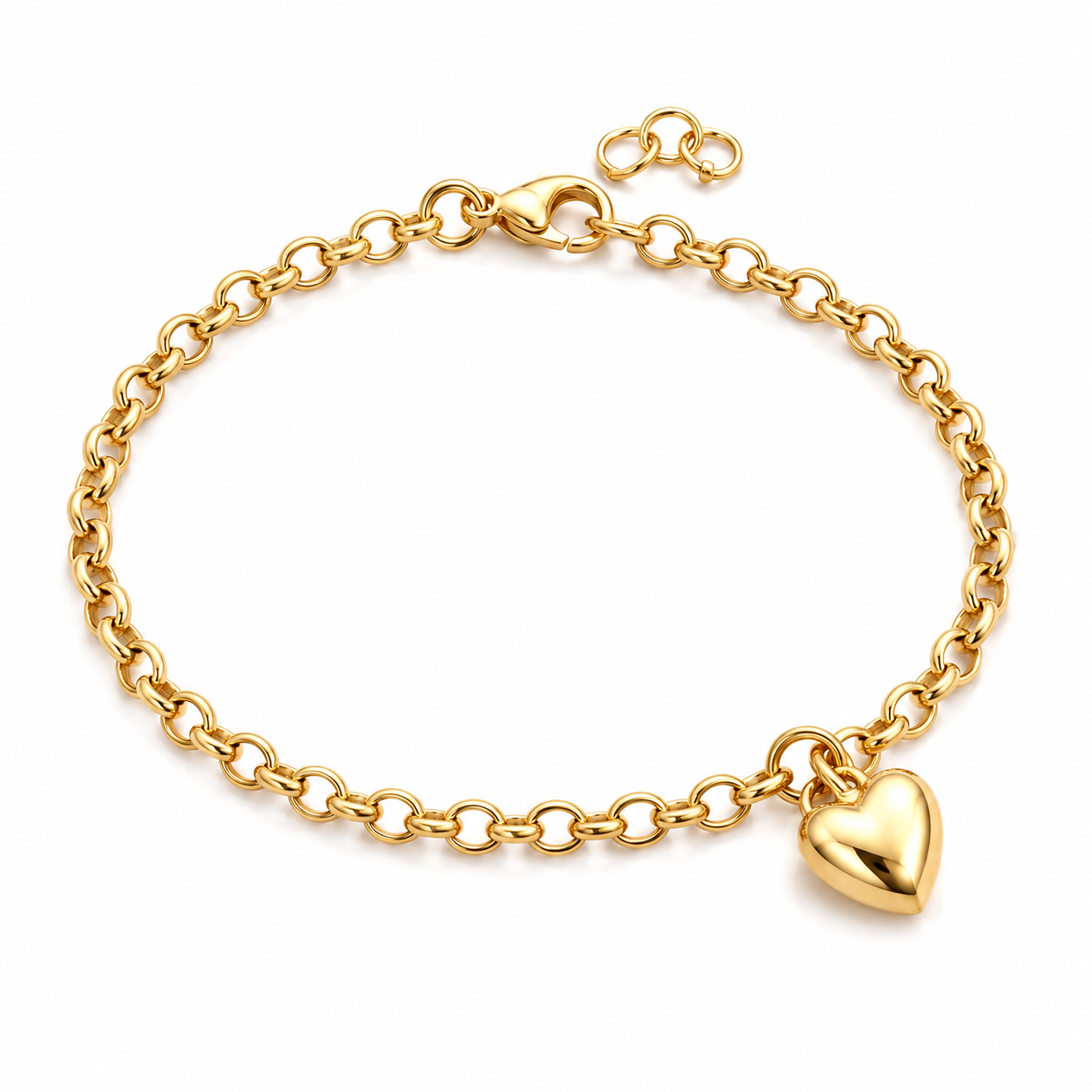 9CT YG HEART ON BELCHER BRACELET – 3MM – 2.2g