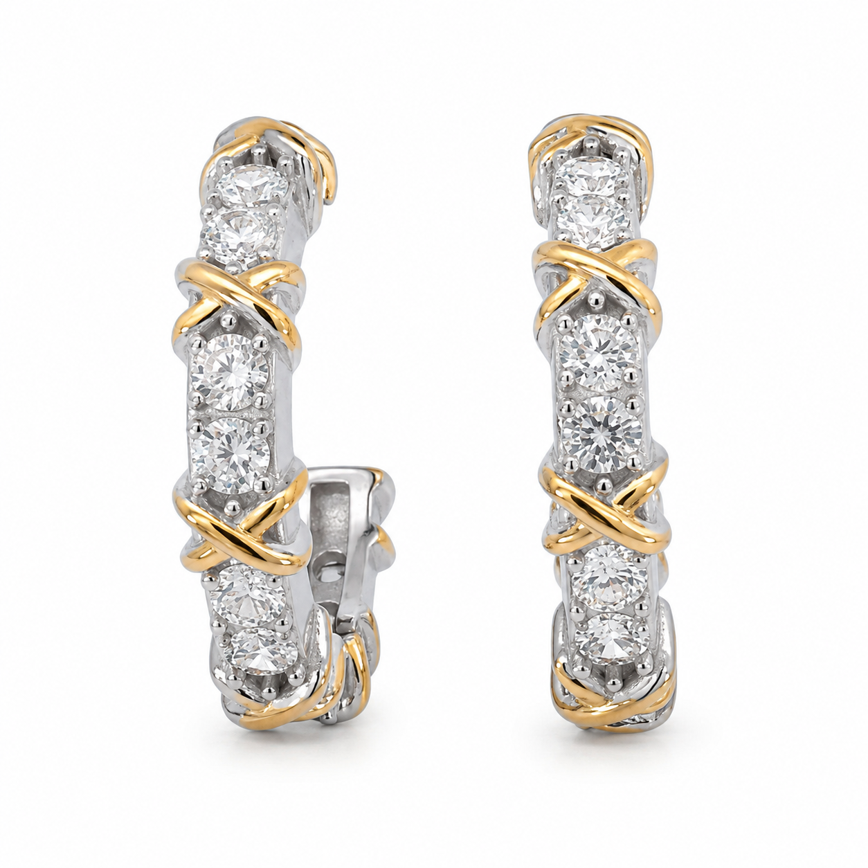 925 CZ PAVE YG PL CRISS CROSS HALF HOOPS 25X5 7.9