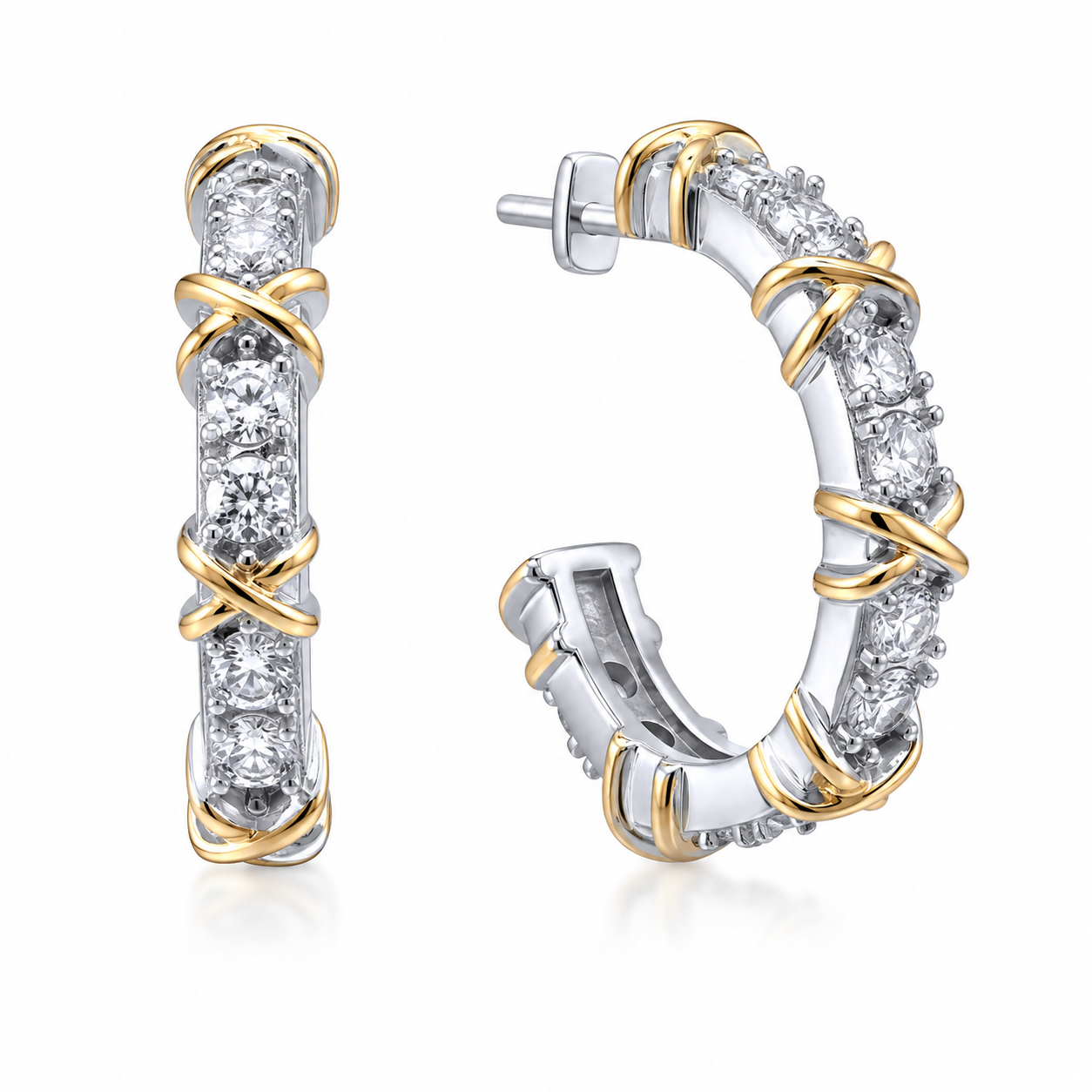 925 CZ PAVE YG PL CRISS CROSS HALF HOOPS 25X5 7.9